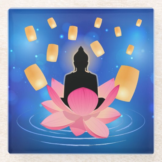 ヴェサックデイブッダ上のロータスランタンヴァイサカ ガラスコースター (正面)