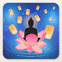 ヴェサックデイブッダ上のロータスランタンヴァイサカ スクエアペーパーコースター