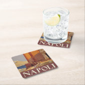 ヴェスビウスとナポリ湾の旅行ポスター スクエアペーパーコースター (インサイチュ)