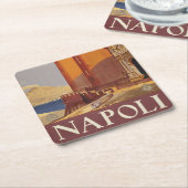ヴェスビウスとナポリ湾の旅行ポスター スクエアペーパーコースター (アングル)