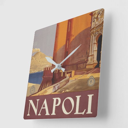 ヴェスビウスとナポリ湾の旅行ポスター スクエア壁時計 (傾斜)
