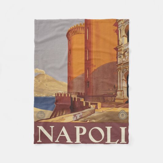 ヴェスビウスとナポリ湾の旅行ポスター フリースブランケット (正面)