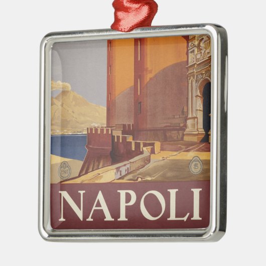 ヴェスビウスとナポリ湾の旅行ポスター メタルオーナメント (左)