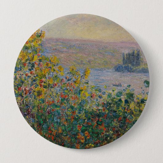 ヴェトゥイユの花壇、印象派の風景 缶バッジ (正面)