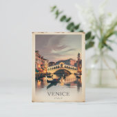 ヴェニスイタリアリアルトブリッジヴィンテージトワイライト素朴 ポストカード (スタンド正面)