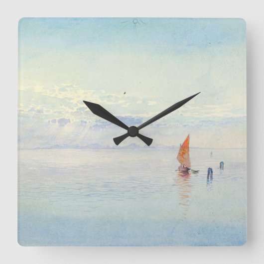 ヴェニスバーファインアートウォーターカラーシースケープスカイブルー スクエア壁時計 (正面)