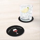 ヴェニ、ヴィディ、ヴィーノおもしろいワイン愛好家ラテンフレーズ ラウンドペーパーコースター (インサイチュ)