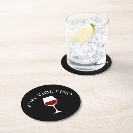 ヴェニ、ヴィディ、ヴィーノおもしろいワイン愛好家ラテンフレーズ ラウンドペーパーコースター (インサイチュ)