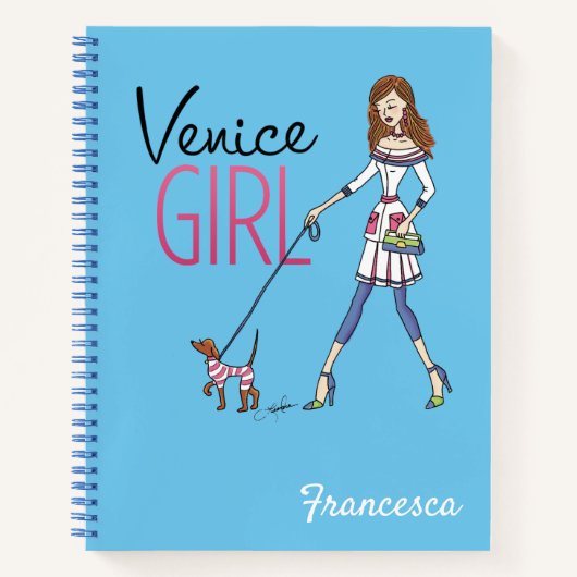 ヴェネチアンガールファッションパーソナライズされたイラストレーション ノートブック (正面)