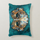 ヴェネチアンマスカレードマスクターコイズグラウンド アクセントクッション (正面(垂直))