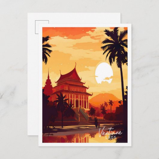 ヴェネチャラオスアートヴィンテージトラベルイラストレーション ポストカード (正面/裏面)