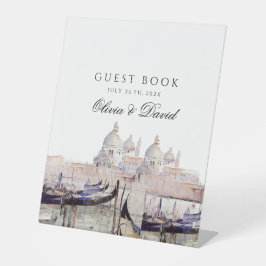 ヴェネチ結婚アンの台本の水彩画のゲストブック 台座サイン