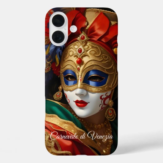 ヴェネツィアのカーニバルの仮面 ゴールド 赤 青 Case-Mate iPhoneケース (裏面)