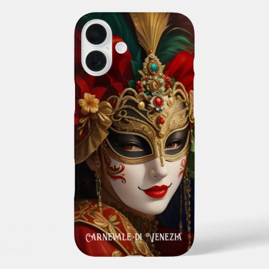 ヴェネツィアのカーニバルの仮面 赤 緑 金 Case-Mate iPhoneケース (裏面)