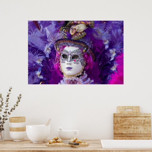 ヴェネツィアのカーニバル衣装の顔 ポスター (キッチン)