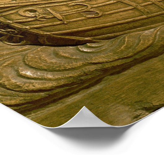 ヴェネツィアのガレオンを描いたレリーフ、 浮き彫り ポスター (角)