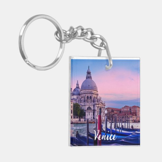 ヴェネツィアのゴンドラと教会を持つグランドカナル キーホルダー (正面左)