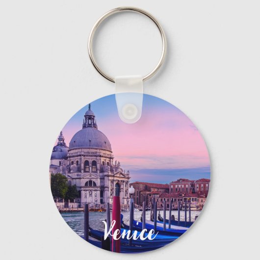 ヴェネツィアのゴンドラと教会を持つグランドカナル キーホルダー (正面)