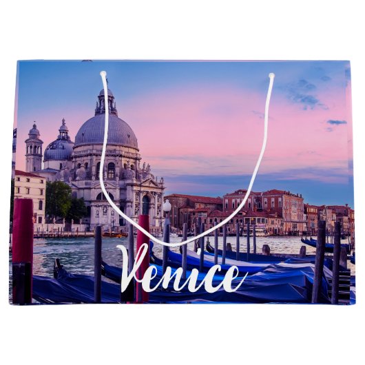 ヴェネツィアのゴンドラと教会を持つグランドカナル ラージペーパーバッグ (正面)