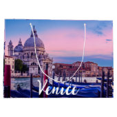 ヴェネツィアのゴンドラと教会を持つグランドカナル ラージペーパーバッグ (裏面)
