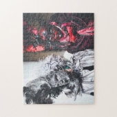 ヴェネツィアのシルバーと赤のカーニバルマスク（イタリア） ジグソーパズル (縦)