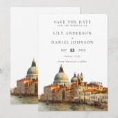 ヴェネツィアのスカイライン 水彩 結婚式 エレガント セーブザデート (正面/裏面)
