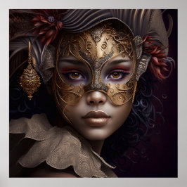 ヴェネツィアのマスクと非常に美しい女性のポートレート ポスター