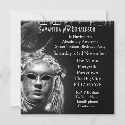 ヴェネツィアのマスクアレード·ボール16パーティー 招待状 (裏面)