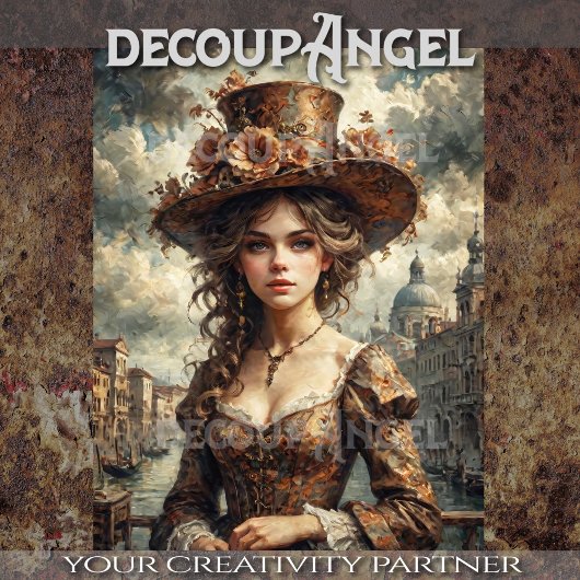 ヴェネツィアの女性のポートレート – デコページ –  薄葉紙