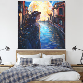 ヴェネツィアの月夜のミューズ - ファンタジーキャンバスウォールアート キャンバスプリント