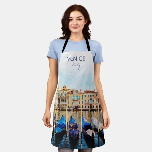 ヴェネツィアの水色 – イタリア旅行のお土産 エプロン (着用した状態)