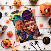 ヴェネツィアの紫のカラフルな漫画風カップル 招待状