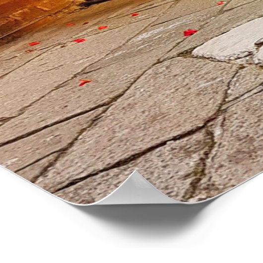 ヴェネツィアの美しい赤い花の運河イタリア ポスター (角)