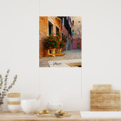 ヴェネツィアの美しい赤い花の運河イタリア ポスター (キッチン)