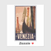 ヴェネツィアの運河を示すヴィンテージ旅行のポスター シール (シート)