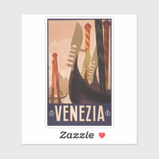 ヴェネツィアの運河を示すヴィンテージ旅行のポスター シール (シート)