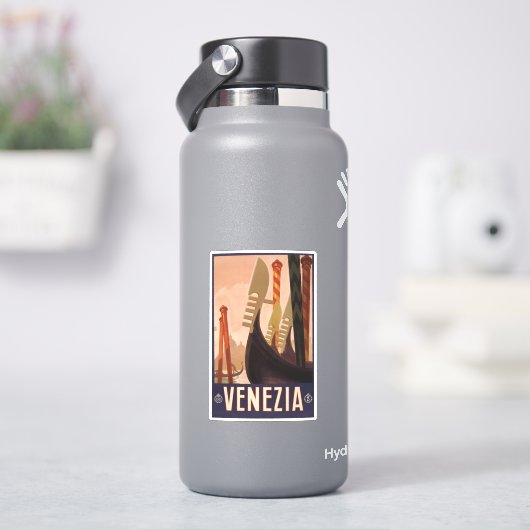 ヴェネツィアの運河を示すヴィンテージ旅行のポスター シール (HydroFlask)