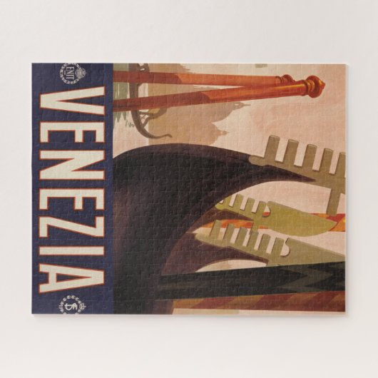 ヴェネツィアの運河を示すヴィンテージ旅行のポスター ジグソーパズル (横)