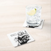 ヴェネツィアイタリアのゴンドラブラックアンドホワイトドリンクコースター スクエアペーパーコースター (インサイチュ)