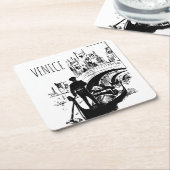 ヴェネツィアイタリアのゴンドラブラックアンドホワイトドリンクコースター スクエアペーパーコースター (アングル)