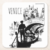 ヴェネツィアイタリアのゴンドラブラックアンドホワイトドリンクコースター スクエアペーパーコースター (正面)