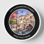 ヴェネツィアイタリアのペンとウォッシュウォーター絵画の色 壁時計 (正面)