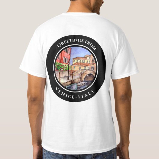 ヴェネツィアイタリアのペンとウォッシュウォーター絵画の色 Tシャツ (裏面)