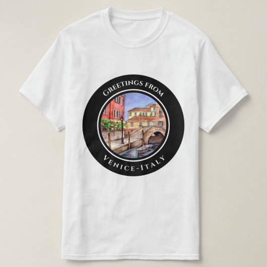 ヴェネツィアイタリアのペンとウォッシュウォーター絵画の色 Tシャツ (デザイン正面)