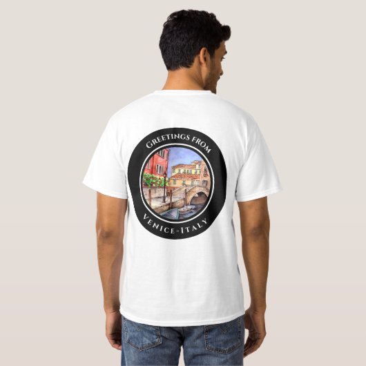 ヴェネツィアイタリアのペンとウォッシュウォーター絵画の色 Tシャツ (裏面フル)