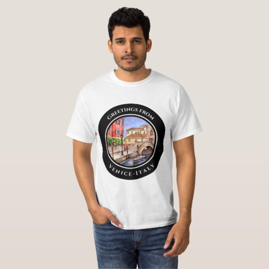 ヴェネツィアイタリアのペンとウォッシュウォーター絵画の色 Tシャツ (正面フル)