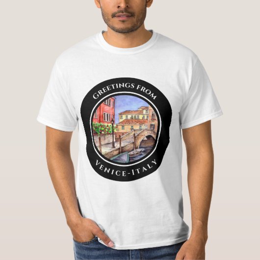 ヴェネツィアイタリアのペンとウォッシュウォーター絵画の色 Tシャツ (正面)