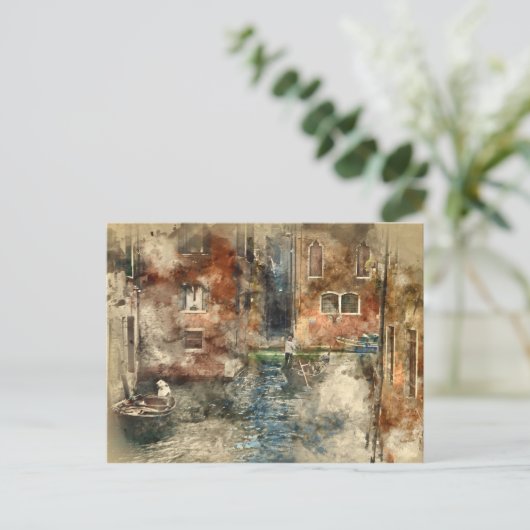 ヴェネツィアイタリアの運河の水彩 ポストカード (スタンド正面)