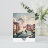 ヴェネツィアイタリアゴンドラカナルウォーター色レトロ旅行 ポストカード (スタンド正面)