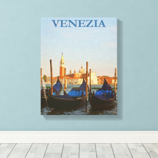 ヴェネツィアイタリアゴンドラレトロヴィンテージ旅行ポスター キャンバスプリント (インサイチュ (ウッドフロア))